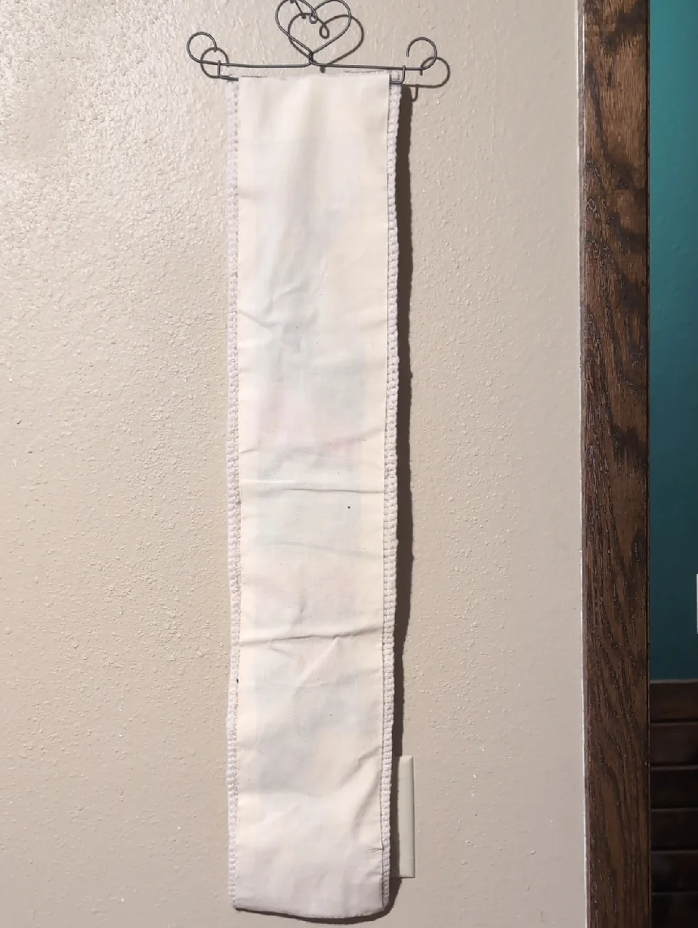 Handmade White Cross-Stitch Wall Hanging with Green Leaves and Red Berries - Picture 3 of 4